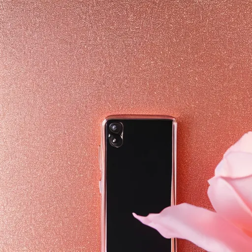 Prompt: a rose gold android phone, product picture, studio, studio light, professional, award winning photography, macro lens, 4 k