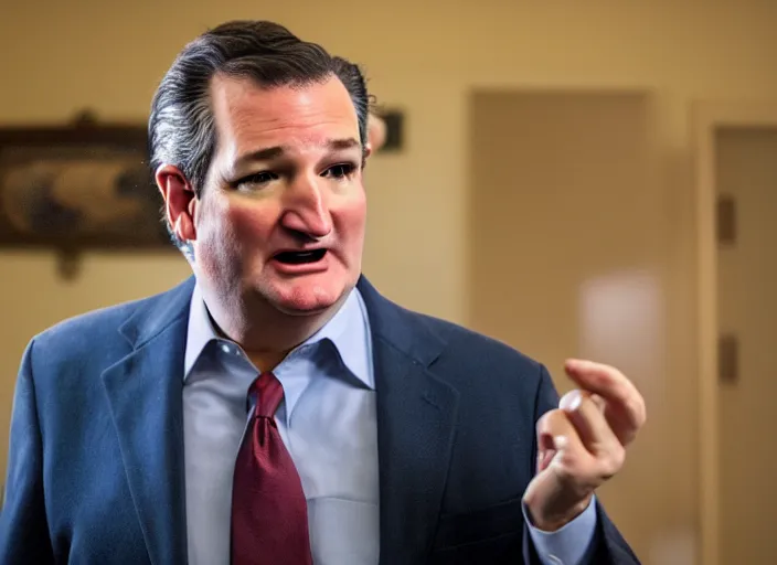 Image similar to ted cruz as the grabber, movie still, from the new black phone movie, 8 k, realistic