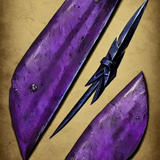 Image similar to violet daggers, dark daggers, poisonous daggers, hearthstone weapon art, by greg rutkowski