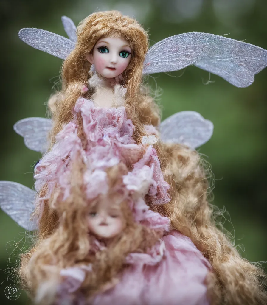 Image similar to high quality presentation photo of a detailed fairy doll in the style of Nicoletta Ceccoli photography 4k f1.8 anamorphic bokeh 4k Canon Nikon