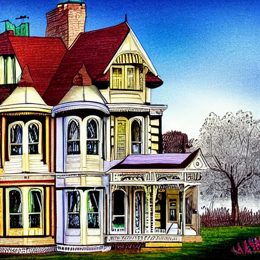 Image similar to illustration of painted lady Victorian house