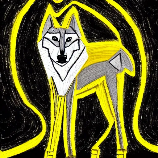 Image similar to lineart of a wolf wearing a yellow raincoat