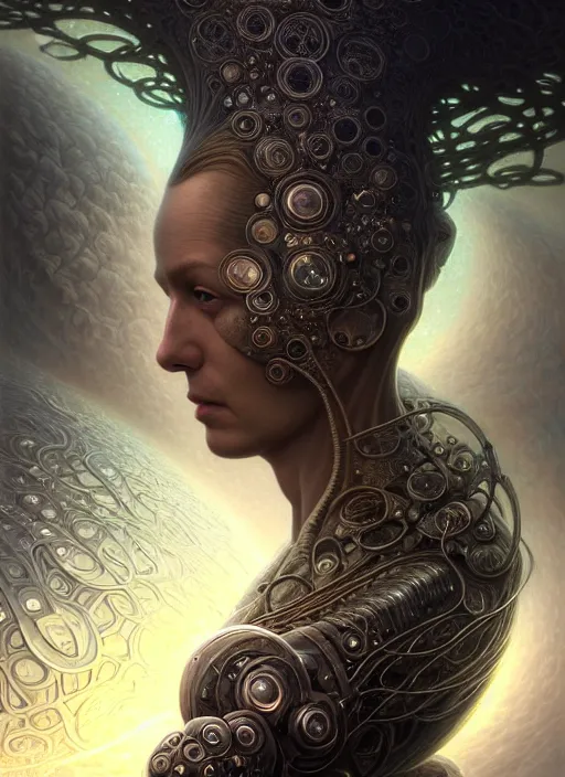 Prompt: closeup portrait shot of cosmic thoughts in a scenic dystopian environment, intricate, elegant, highly detailed, centered, digital painting, artstation, concept art, smooth, sharp focus, illustration, artgerm, tomasz alen kopera, peter mohrbacher, donato giancola, joseph christian leyendecker, wlop, boris vallejo