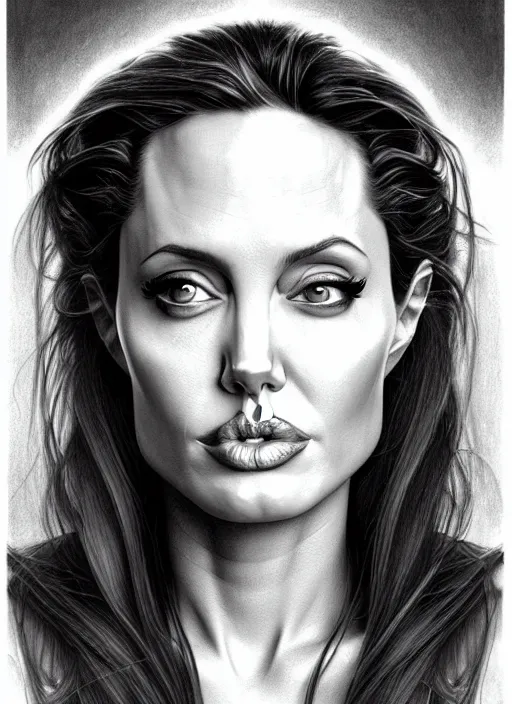 Image similar to a pencil drawing portrait of angelina jolie, in a dress, jewelry, greek, intricate, headshot, highly detailed, drawn with pencil, black and white, artstation, concept art, sharp focus, cinematic lighting, illustration, art by artgerm and greg rutkowski, alphonse mucha, cgsociety