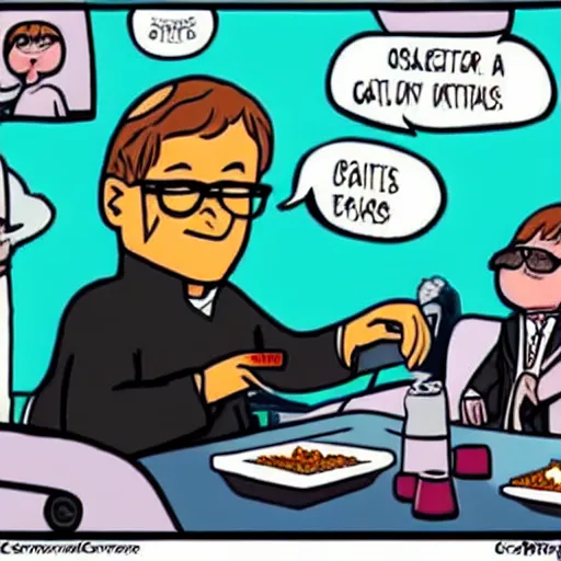 Image similar to Bill Gates eating burritos in outer space. Cartoon style.