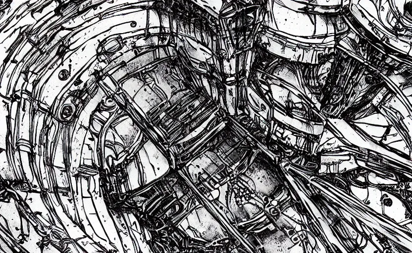 Image similar to spaceship airlock by tsutomu nihei, inked, minute details, desolation, hyper realistic, cosmic horror, biomechanical, beautiful