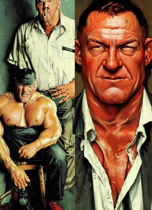 Prompt: full body and head portrait of dorian yates as kingpin, painted by norman rockwell and phil hale and greg staples and tom lovell and frank schoonover and jack kirby