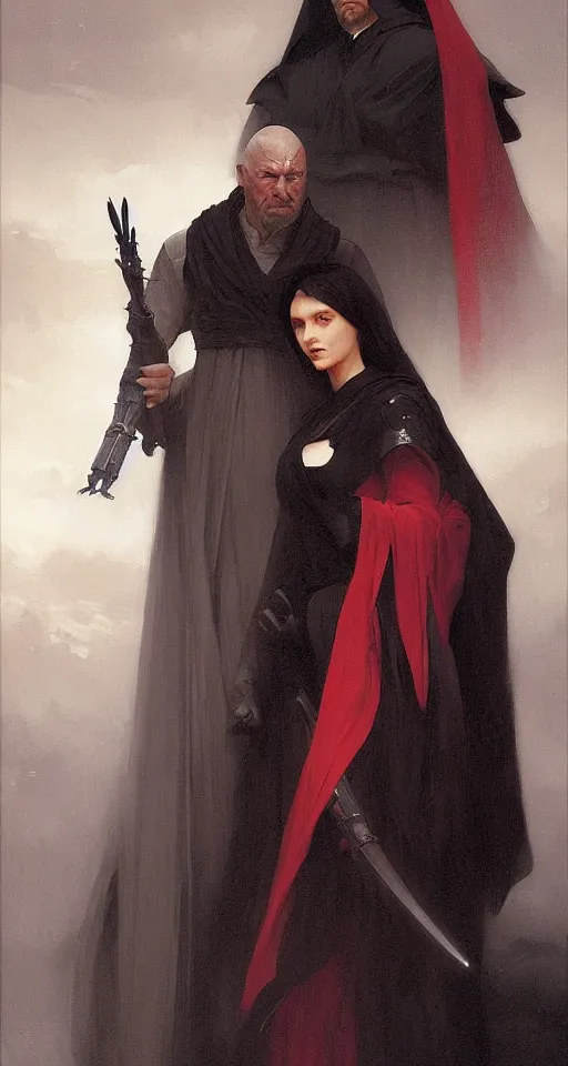 Image similar to a portrait painting of sith lords, art greg rutkowski and william - adolphe bouguereau