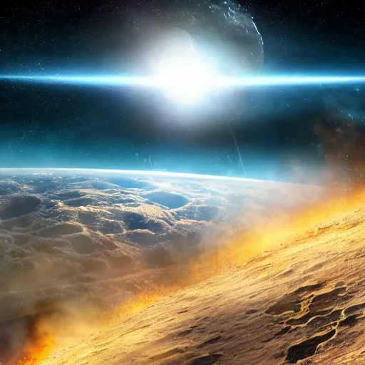 Prompt: A cinematic film still of an asteroid crashing into Earth 4k