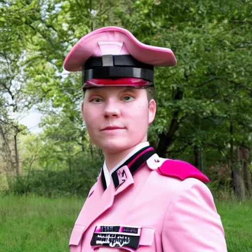 Image similar to soldier with pink uniform, detailled photo by krisine potter