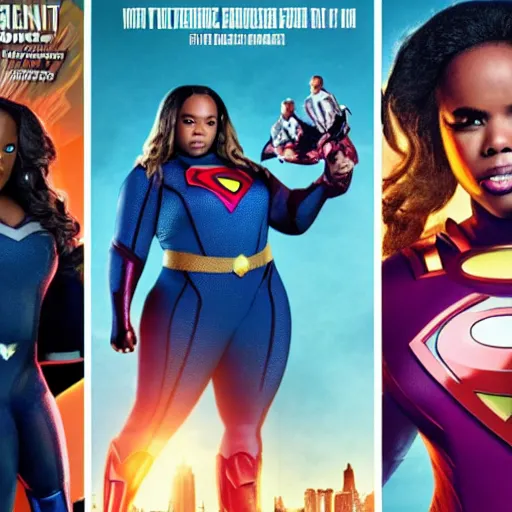 Prompt: Amber Riley as a superhero in the MCU, promo image, movie poster, entertainment weekly