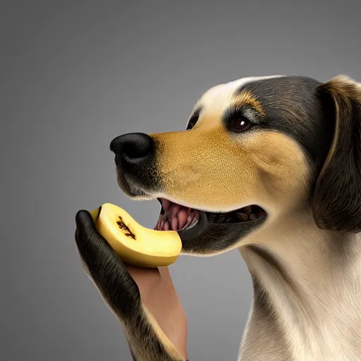 Prompt: dog eating banana realistic 8 k,