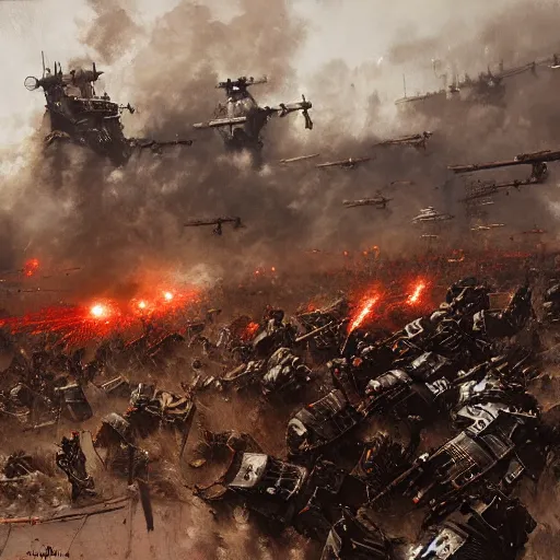 Image similar to gitantic steampunk war machine, war scene, explosions, jakub rozalski