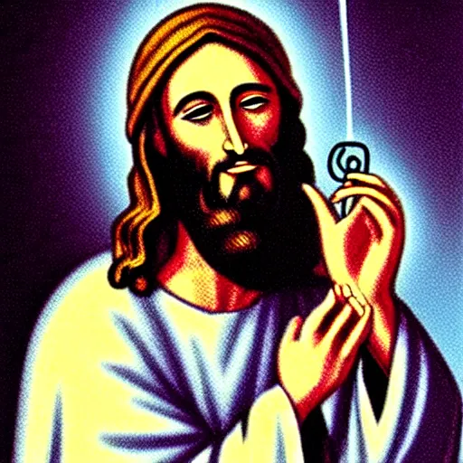 Image similar to jesus christ smoking a blunt, sitting in a wheelchair, biblically accurate