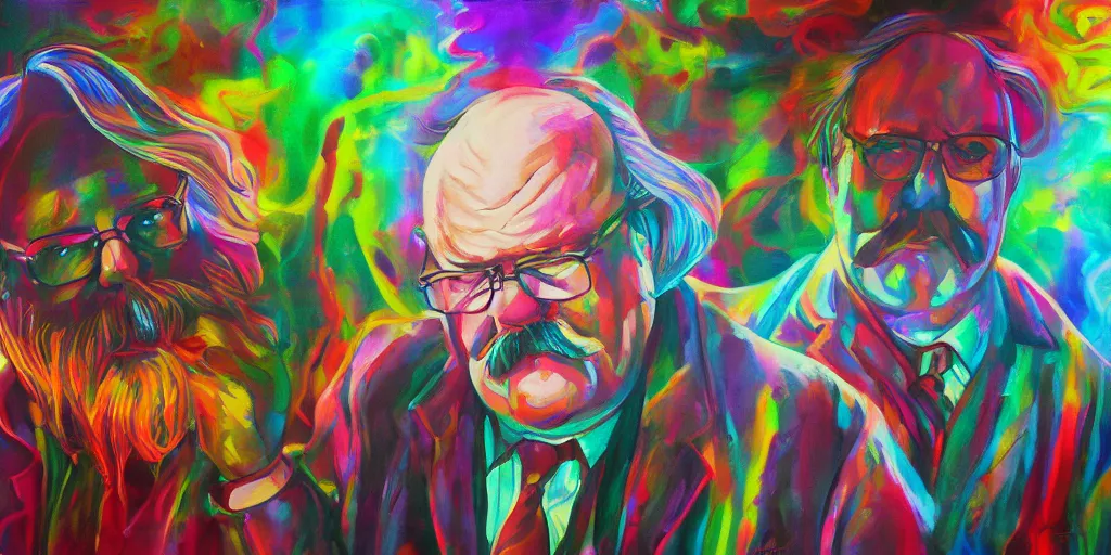 Image similar to wilford brimley diabeetus psychedelic ethereal high fidelity painting high resolution trending on artstation