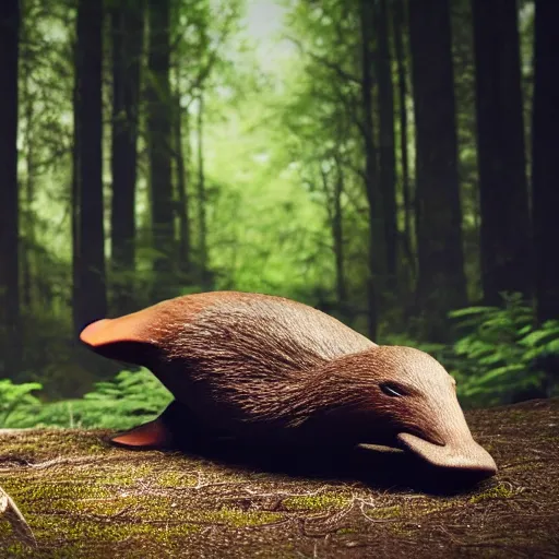 Prompt: detailed photograph of a platypus wearing a fedora in a forest, national geographic, realistic, cinematic lighting, 8 k, cute, adorable, fedora, wearing a hat, wearing a fedora, realistic