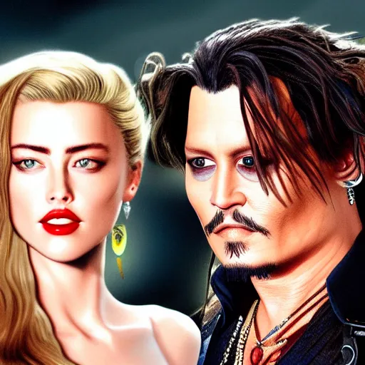 Prompt: johnny depp, amber heard, playstation 2 graphics, ps 2, video game, gameplay,