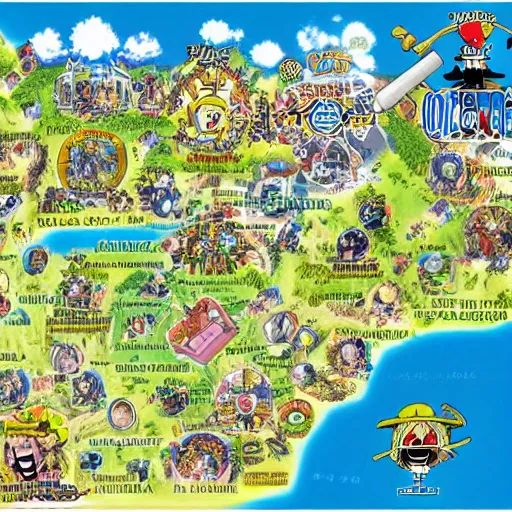 Prompt: highly detailed map of one piece anime