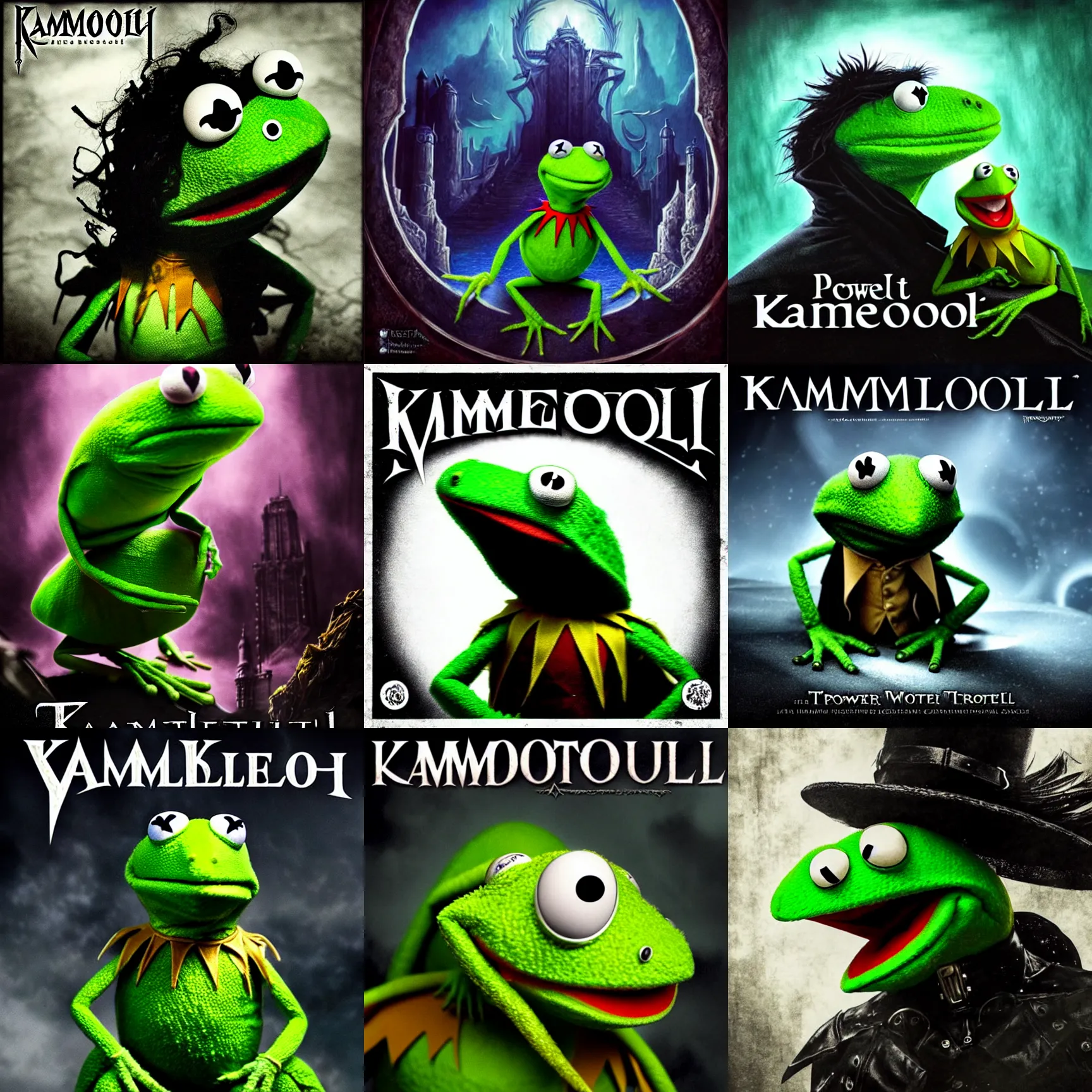 Image similar to kamelot album cover featuring kermit the frog, art by stefan heilemann, power metal album cover, gothic fantasy, trending on artstation