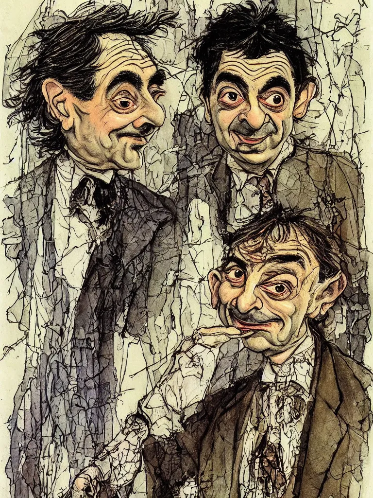 Image similar to 'Mr. Bean by Anton Pieck, Arshile Gorky, Arthur Rackham, Carne Griffiths'