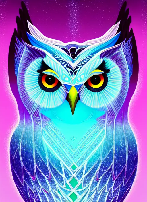 Image similar to symmetry!! product render poster vivid colors divine proportion owl, ice and snow, glowing fog intricate, elegant, highly detailed, digital painting, artstation, concept art, smooth, sharp focus, illustration,