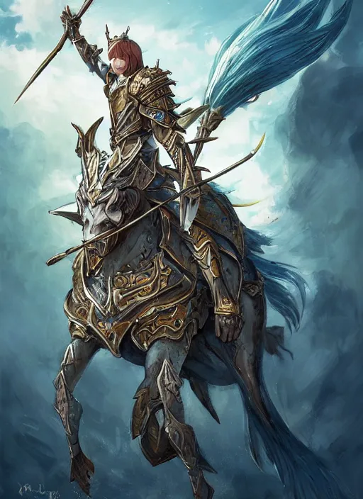 Prompt: an anime portrait of a knightly merfolk riding a fish horse from magic the gathering wearing a ornate detailed armor and an atlantean crown, from skyrim, by stanley artgerm lau, wlop, rossdraws, james jean, andrei riabovitchev, marc simonetti, and sakimichan, trending on artstation