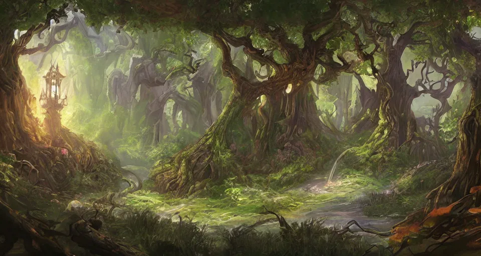 Image similar to Enchanted and magic forest, by D&D Concept Artists