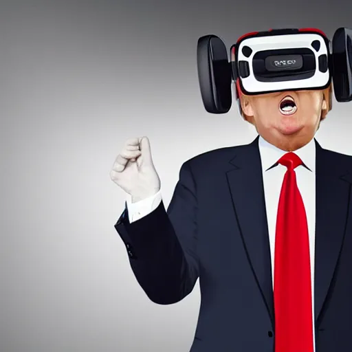 Prompt: Donald Trump wearing a large virtual reality headset, futuristic, full Body portrait