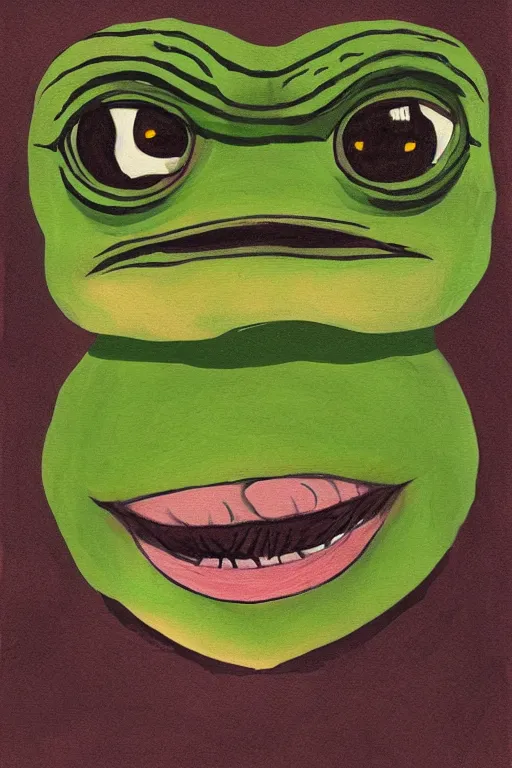 Image similar to a portrait of Pepe the Frog by Elin Danielson-Gambogi,