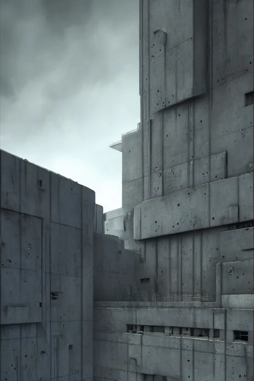 Image similar to sci - fi concrete brutalist architecture, rutkowski, mickelangelo, durer, beksinski, oil painting, photoreal, highly detailed, 8 k, hd, vray, artstation, cinematic matte painting, extreme detail photo quality, dark moody colors, featured on behance