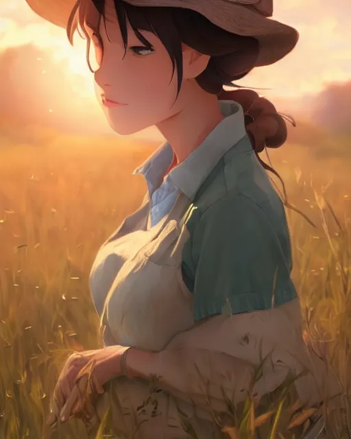 Prompt: a farmer girl making a kissy face, full shot, atmospheric lighting, detailed face, by makoto shinkai, stanley artgerm lau, wlop, rossdraws