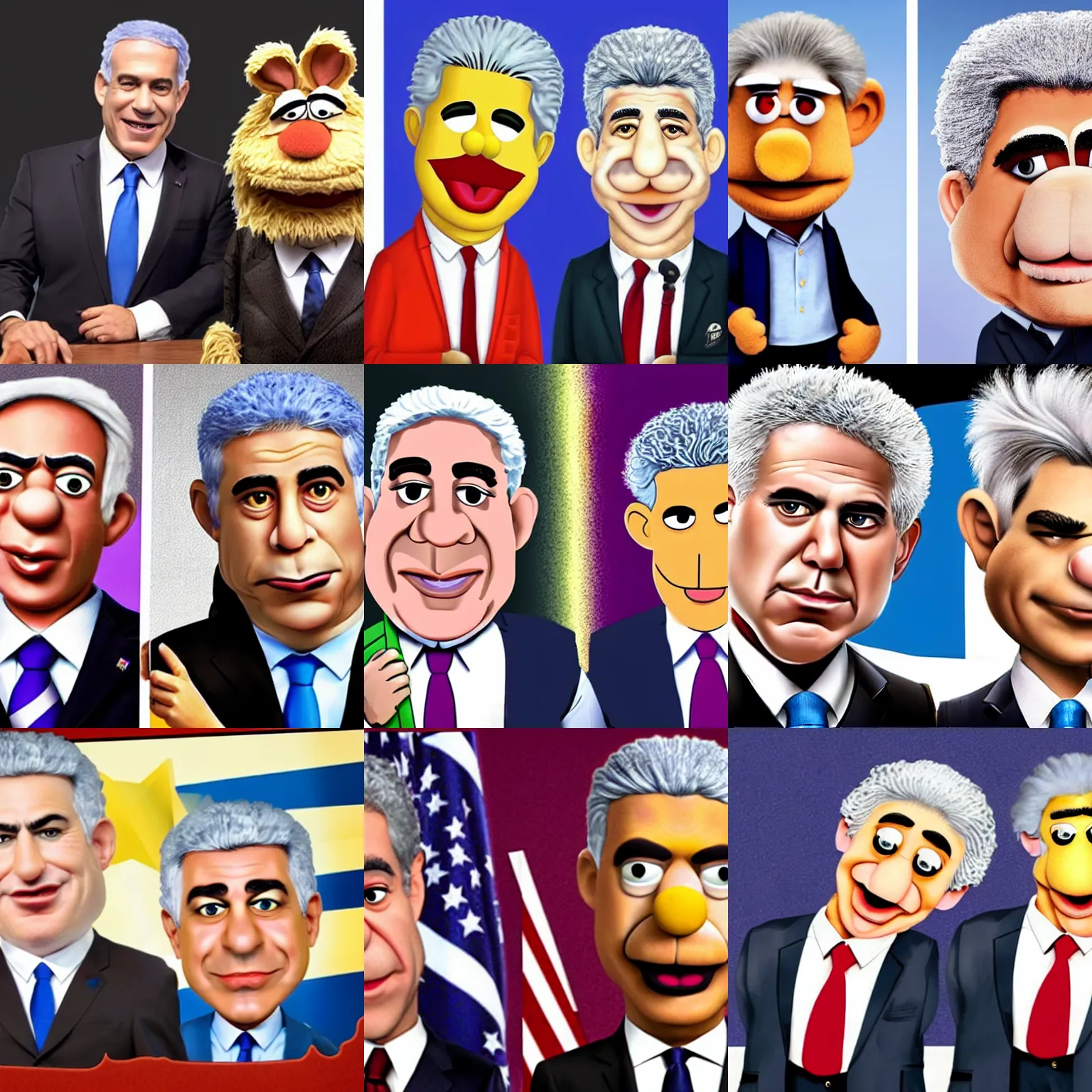 Prompt: hyper-realistic image of bibi Netanyahu and Yair LApid as muppets