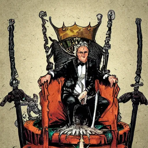 Image similar to the king of sewer rats upon his throne, surrounded by his court