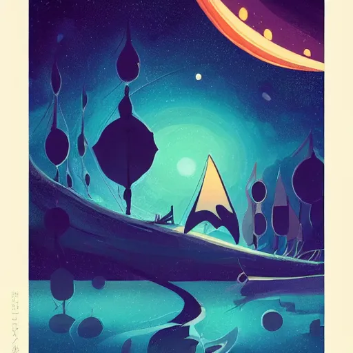 Image similar to sea under starry sky, animated film, stylised, illustration,, fantasy art, 2 d game art, by eyvind earle, scott wills, genndy tartakovski, roman shipunov, etienne hebinger, atey ghailan, cgsociety, cynical realism