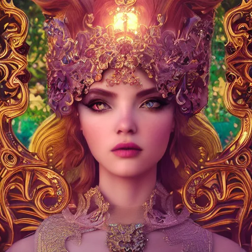 Image similar to portrait of princess, beautiful, attractive, glowing, ornate and intricate, jaw dropping, dynamic lighting, colorful, fairy tale, intricate and detailed, 4 k octane render