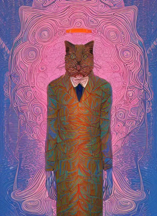 Prompt: portrait of anthropomorphic cat radiologist wearing protective leaf gown, artstation winner by victo ngai, kilian eng and by jake parker, by conrad roset, swirly vibrant color lines, winning award masterpiece, fantastically gaudy, aesthetic octane render, 8 k hd resolution