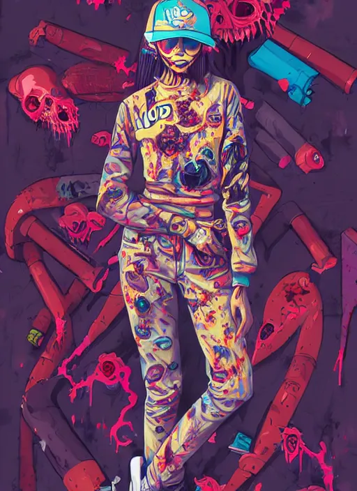 Image similar to zombie full body female hiphop streetwear drip, tristan eaton, victo ngai, artgerm, rhads, ross draws