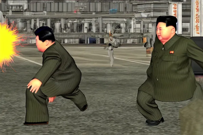 Prompt: Kim Jong-un in a JRPG for the PS2, gameplay screenshot