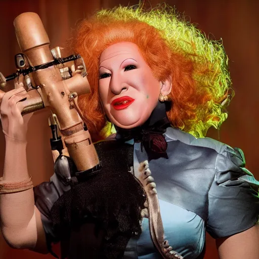 Image similar to animatronic Bette Midler, exposed mechanics, photo, Stan Winston studios, detailed, 4k