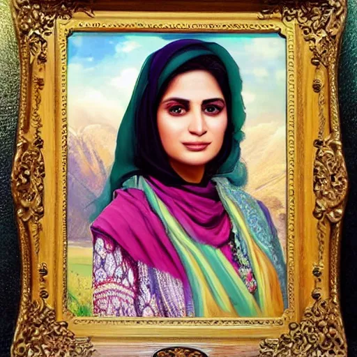 Image similar to portrait of a pakistani woman ( 3 5 ) from pakistan in 2 0 2 1, an oil painting by ross tran and thomas kincade