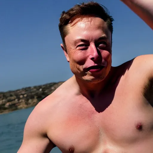 Image similar to elon musk doing a backflip in a speedo