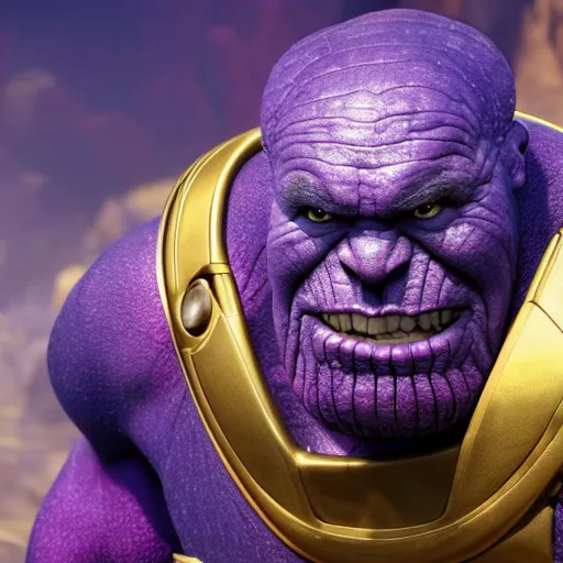 Image similar to Thanos in monsters Inc. 4K quality photorealism