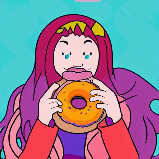 Image similar to Mabel Pines, gravity falls character, eating a donut, colourful, drawing, masterpiece, high detail, digital art