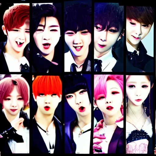 Image similar to Vampire k-pop idols, high quality photograph, 60mm,