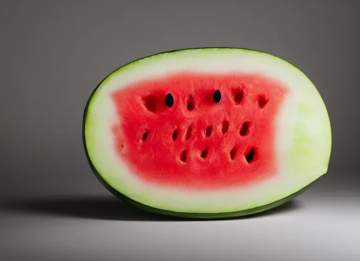 Image similar to photo still of a watermelon with human teeth, 8 k, studio lighting bright ambient lighting key light, 8 5 mm f 1. 8