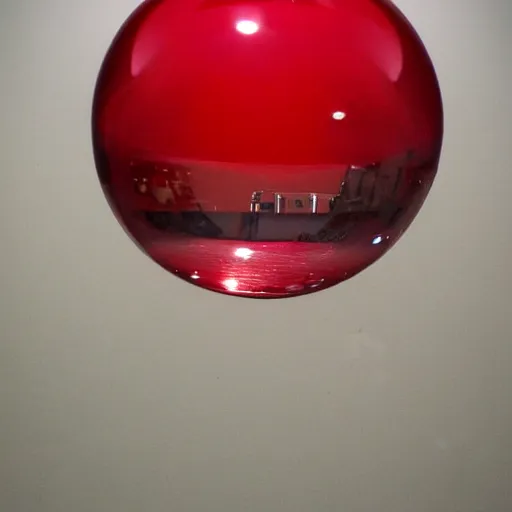 Prompt: red ball, inside ball fish bowl.