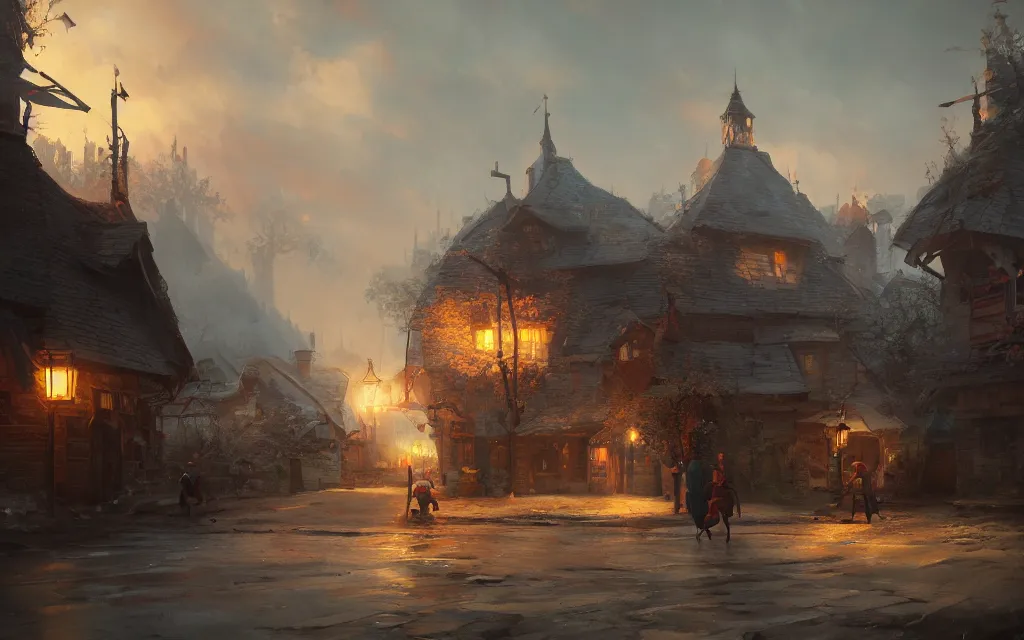 Prompt: slavic village, sharp focus, wide shot, trending on artstation, masterpiece, by greg rutkowski, by ross tran, by fenghua zhong, octane, soft render, oil on canvas, colorful, cinematic, environmental concept art