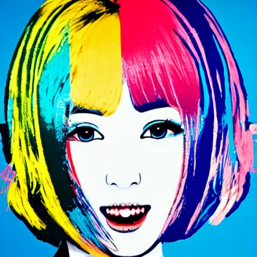 Image similar to hatsune miku painted by andy warhol