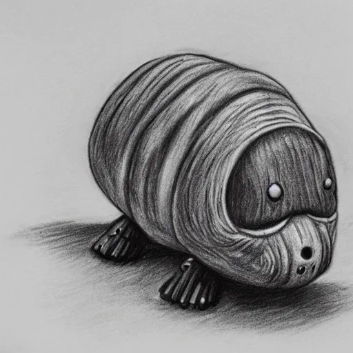 Image similar to pencil drawing of a tardigrade on a skateboard