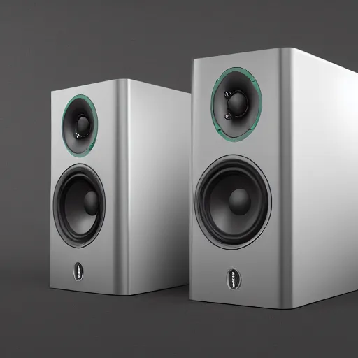 Image similar to a concept art of high - end monitor speakers made in razor, cinematic lighting, 4 k,